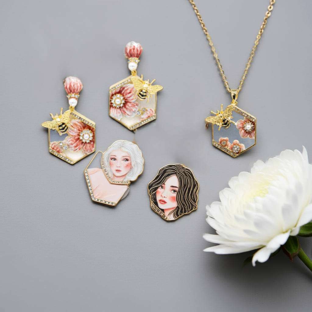 Enamel Bee Flower Set