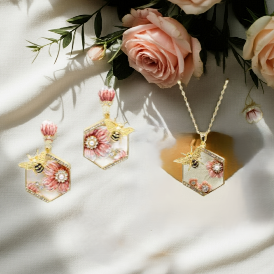 Enamel Bee Flower Set