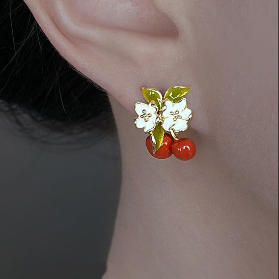 Enamel Drop Flower Earrings