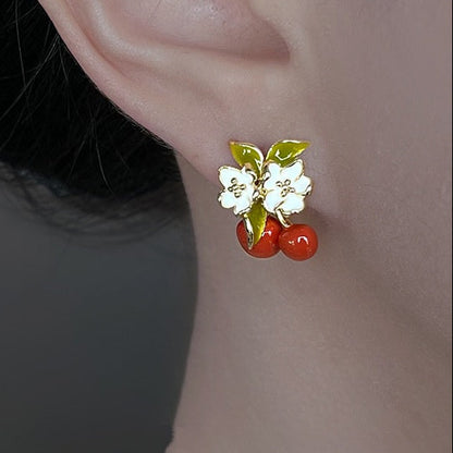 Enamel Drop Flower Earrings