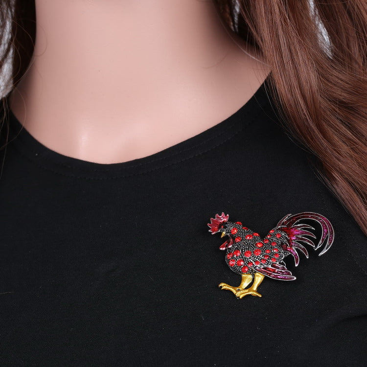 Personalized Retro Rooster Brooch