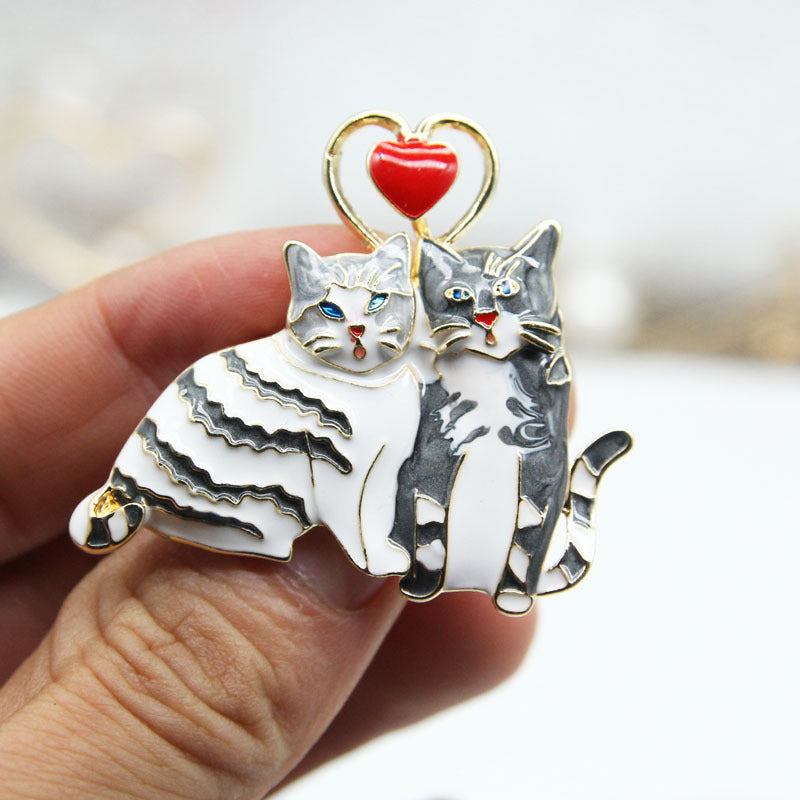 Cute couple cat brooch