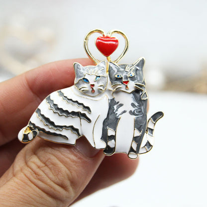 Cute couple cat brooch