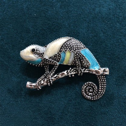 Painted Faux Enamel Chameleon Brooch Accessory