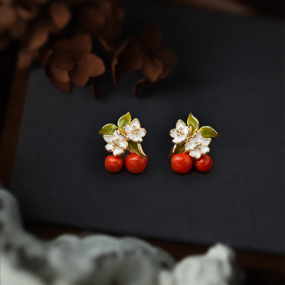 Enamel Drop Flower Earrings