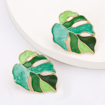 Alloy drop oil earrings Hollow leaf earrings
