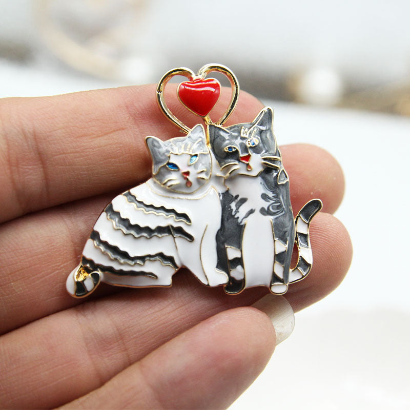 Cute couple cat brooch