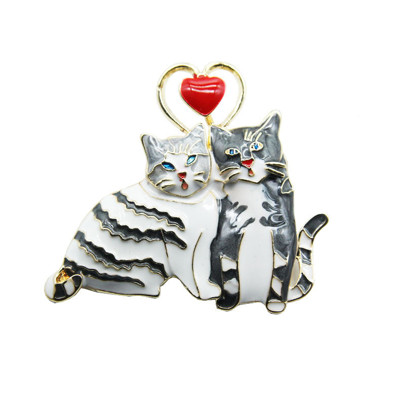 Cute couple cat brooch