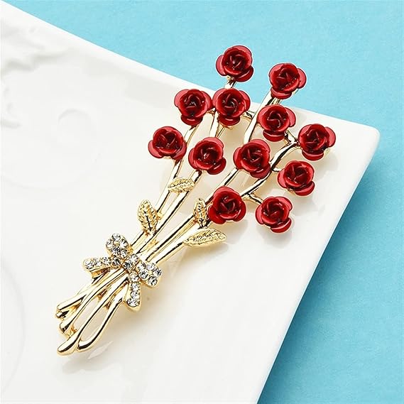 Enamel Rose Brooch