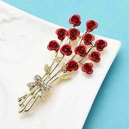 Enamel Rose Brooch