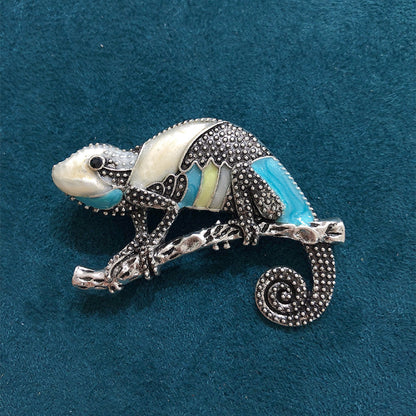 Painted Faux Enamel Chameleon Brooch Accessory