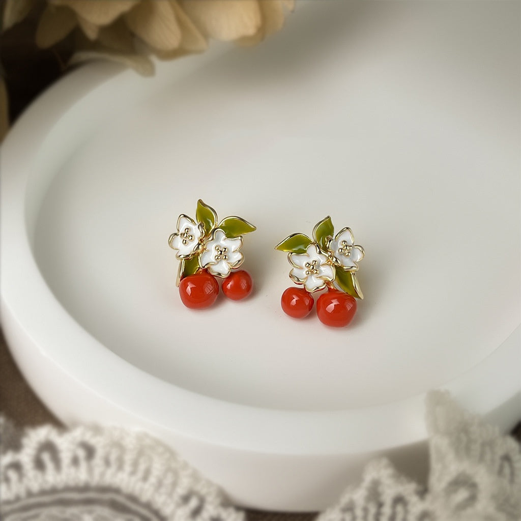 Enamel Drop Flower Earrings