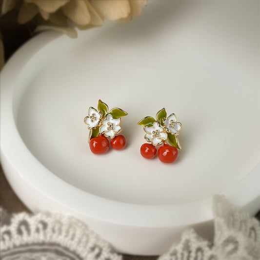 Enamel Drop Flower Earrings