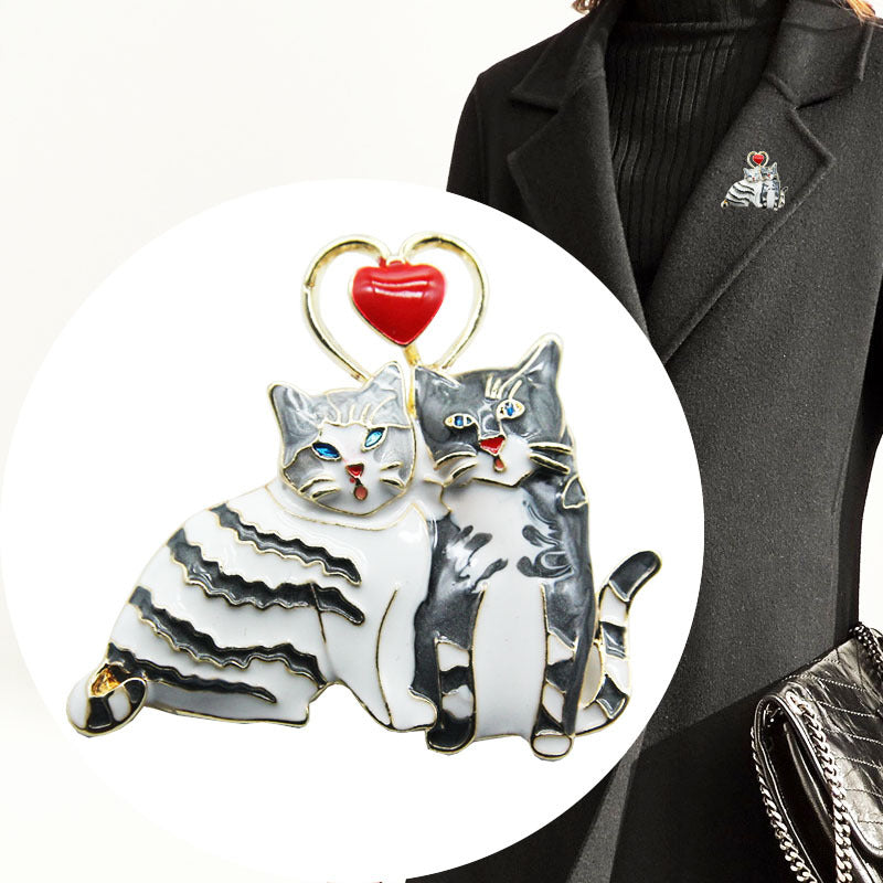 Cute couple cat brooch