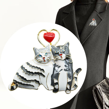 Cute couple cat brooch