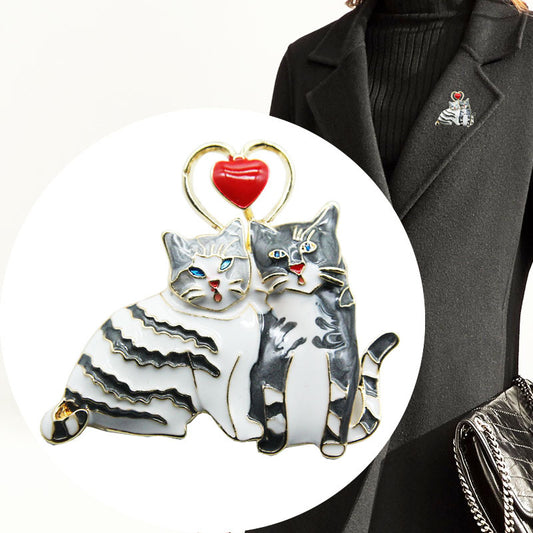 Cute couple cat brooch