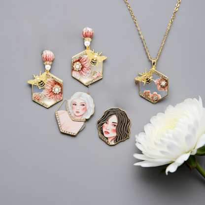 Enamel Bee Flower Set