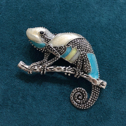 Painted Faux Enamel Chameleon Brooch Accessory