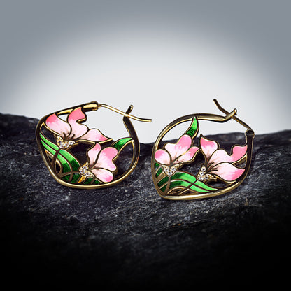 Enamel Painted Epoxy Earrings Silver Flower Earrings Color Matching Earrings